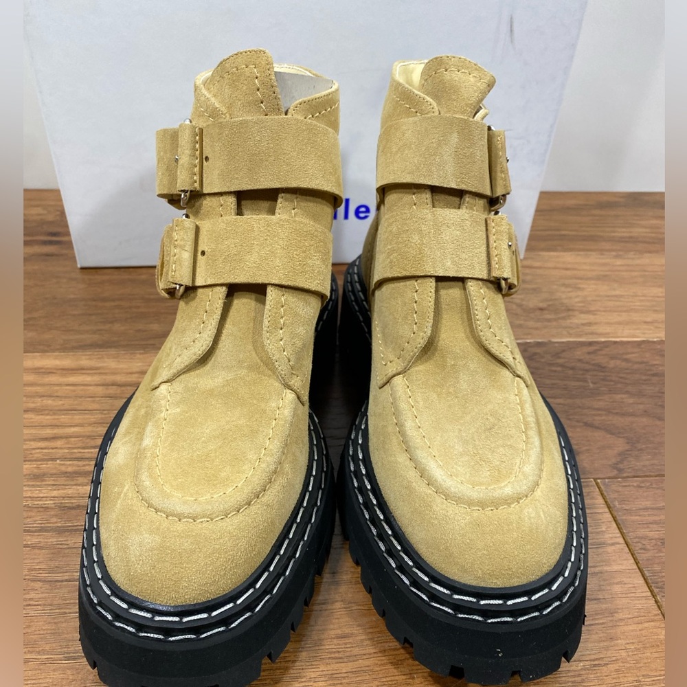 NIB Proenza Schouler Beige Calf Suede Buckle Ankle Boots Sucal Lug Soles $1150 - Picture 4 of 13